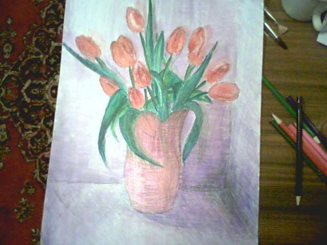 Tulips in the red vase drawn by Năstica online puzzle