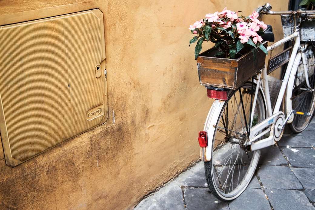 Велосипед с цветочной коробкой пазл онлайн