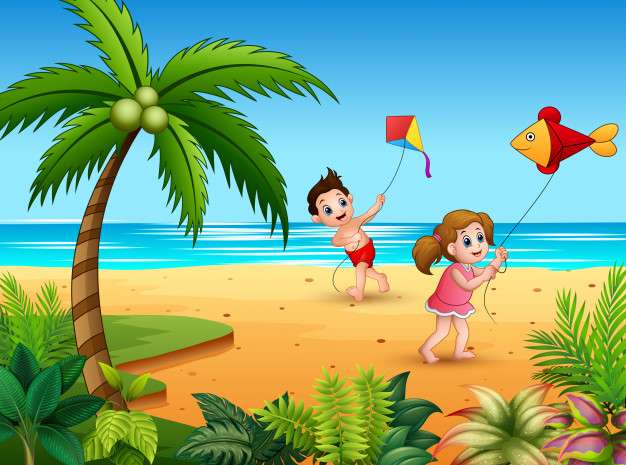 Niños en la playa rompecabezas en línea