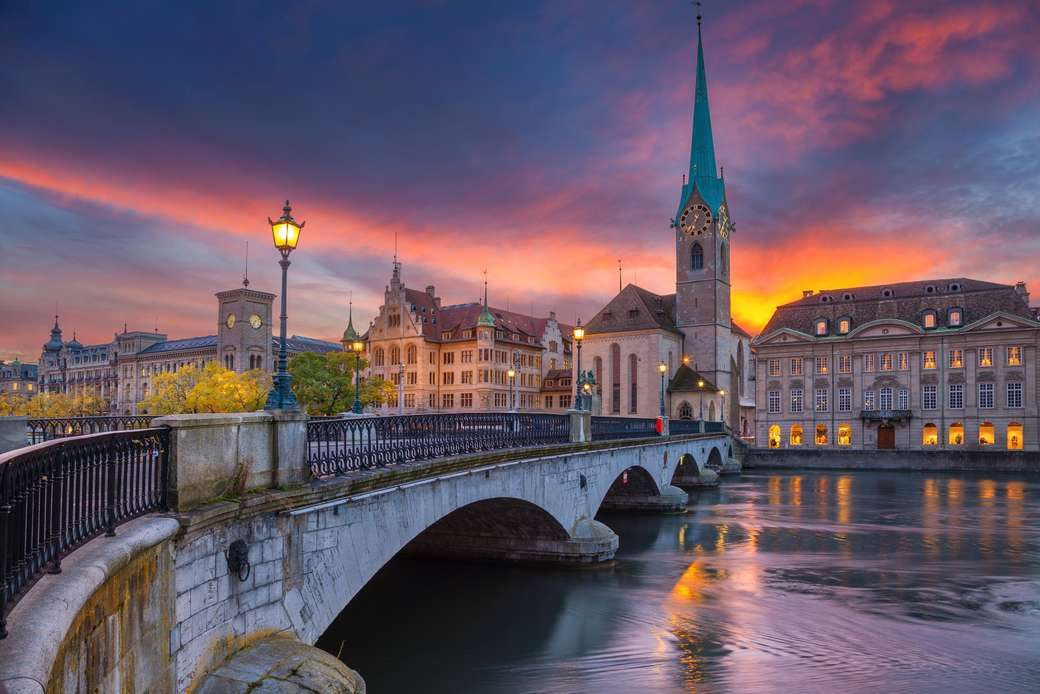 Zurigo sulla Limmat e sul lago di Zurigo puzzle online