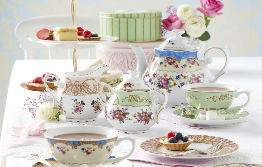 virágok • tea • sütemények • délutáni tea online puzzle