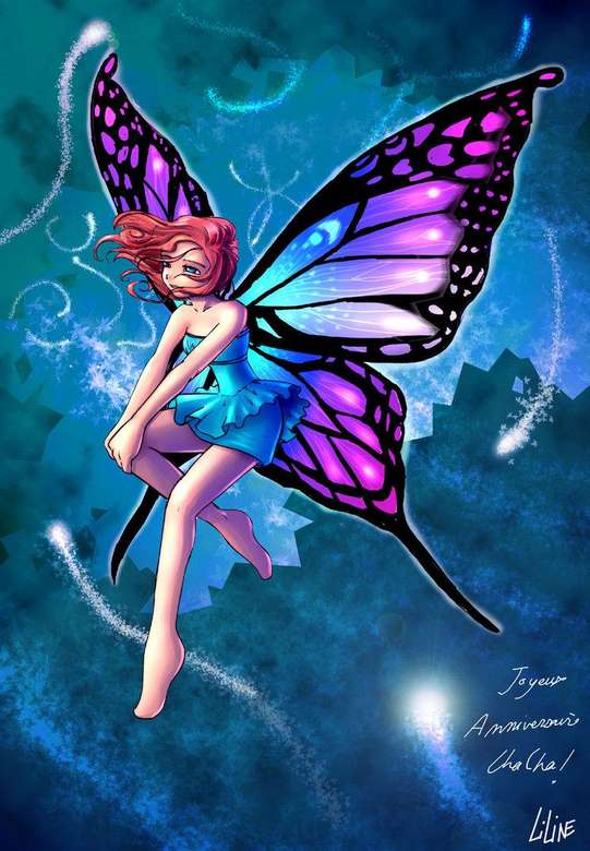 голубая бабочка фея онлайн-пазл