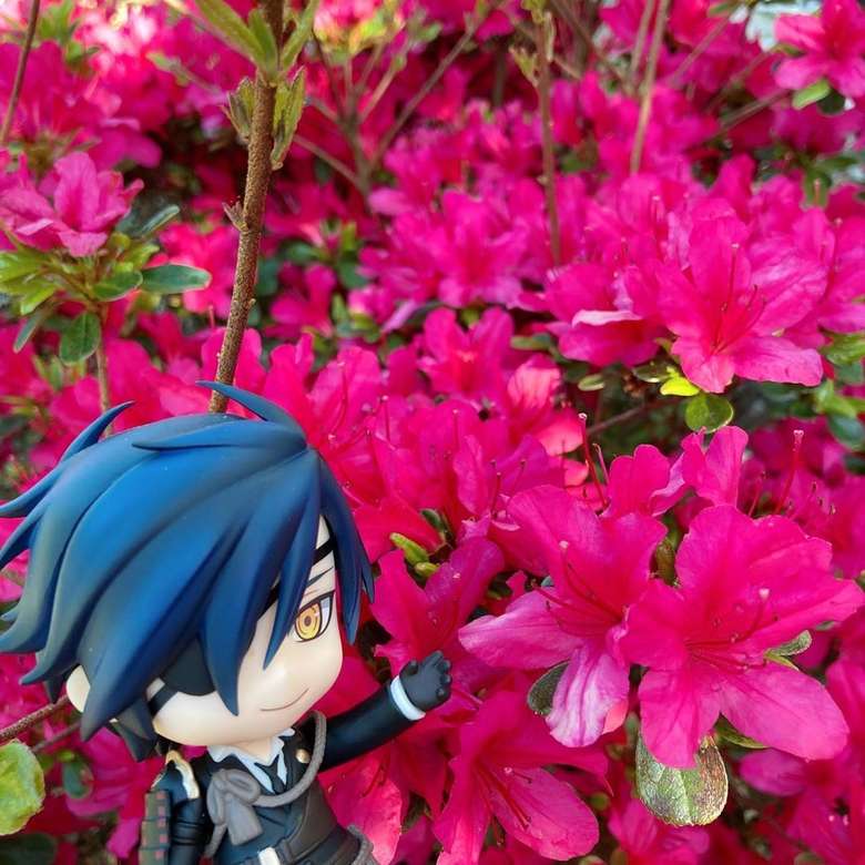 Mitsutada au milieu de belles fleurs puzzle en ligne