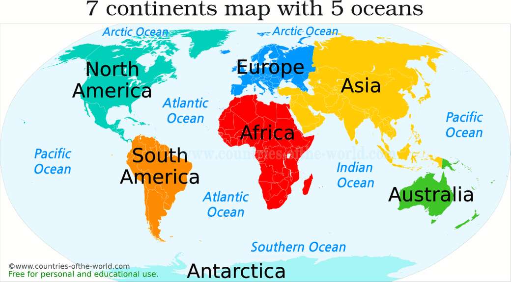 Kontinente + Ozeane Online-Puzzle