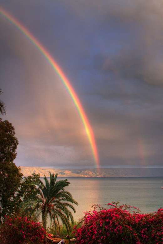 Mar de Galilea con arco iris rompecabezas en línea