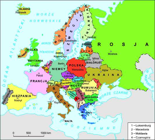 Европа - карта онлайн-пазл