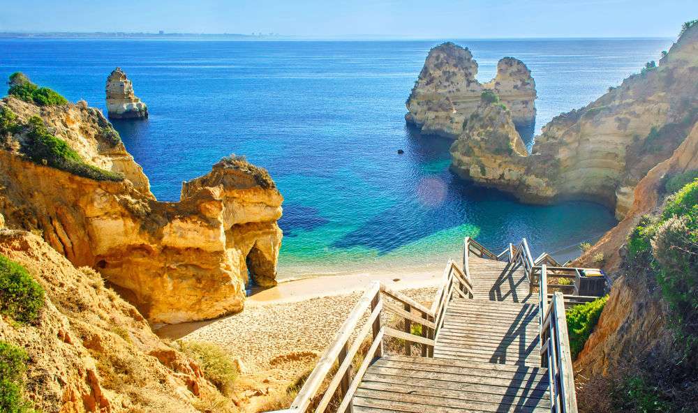 Lagos Algarve strandpromenad till stranden pussel på nätet