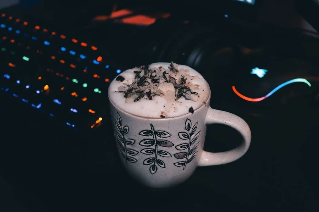 Coffee on a gaming set up computer jigsaw puzzle online