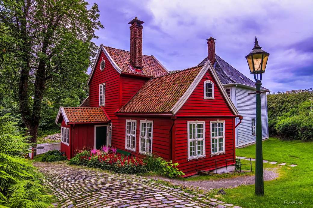 Maison rouge norvégienne-Bergen puzzle en ligne