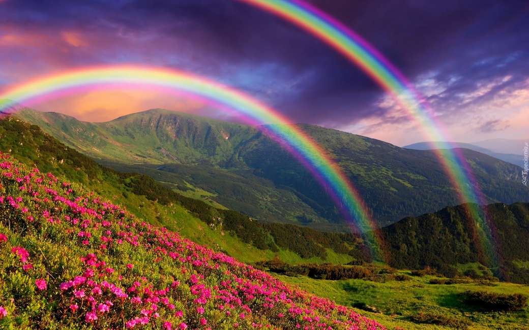 dubbele regenboog in de bergen legpuzzel online