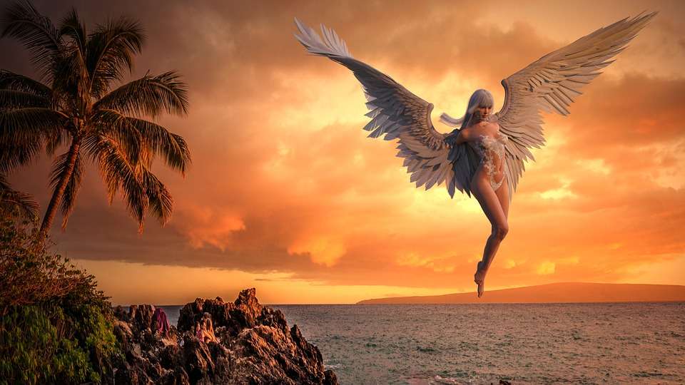 Ангел на заході сонця... онлайн пазл