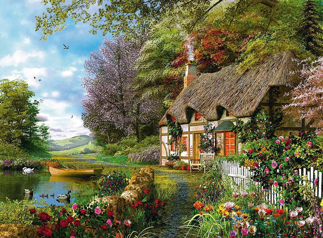 Half-timbered house by the lake online puzzle