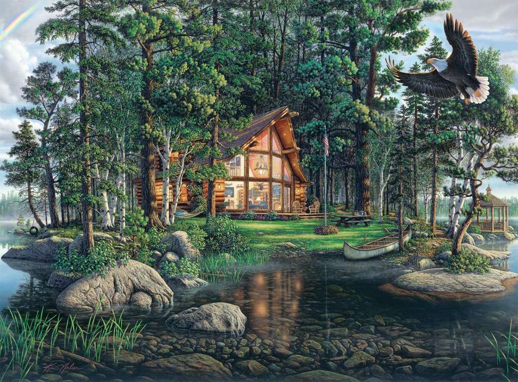 Casa in legno sull'acqua puzzle online