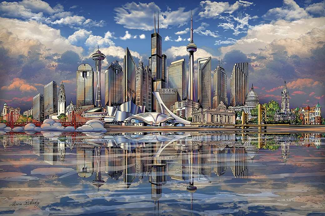 Pohled na město z vody online puzzle