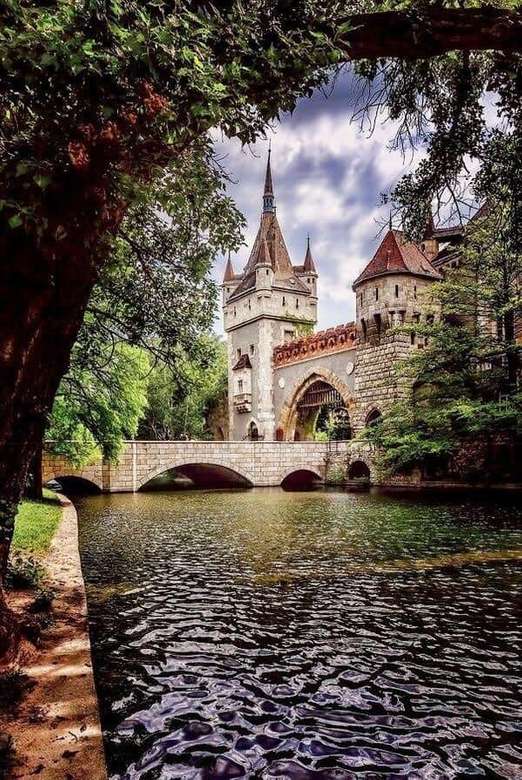 Castelul Vajdahunyad situat în parcul orașului puzzle online