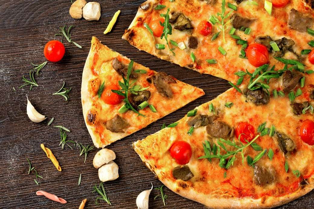 пицца с зеленью грибы пазл онлайн