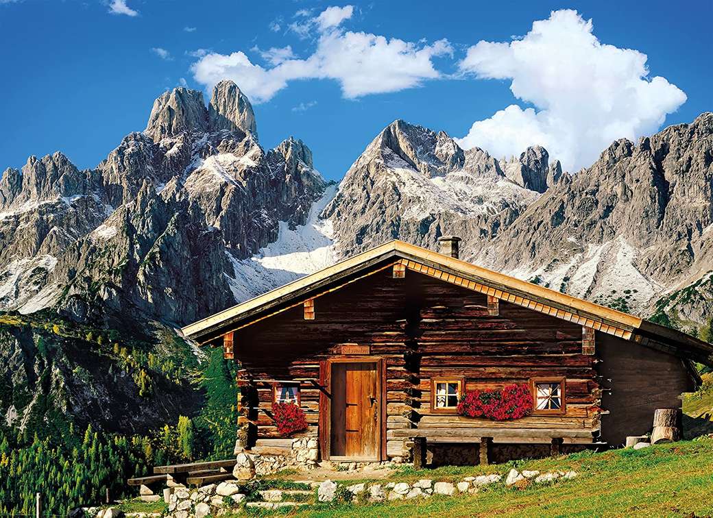 Бревенчатый домик в горах онлайн-пазл