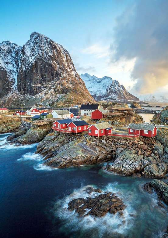 Siedlung auf den Lofoten Norwegen Puzzlespiel online