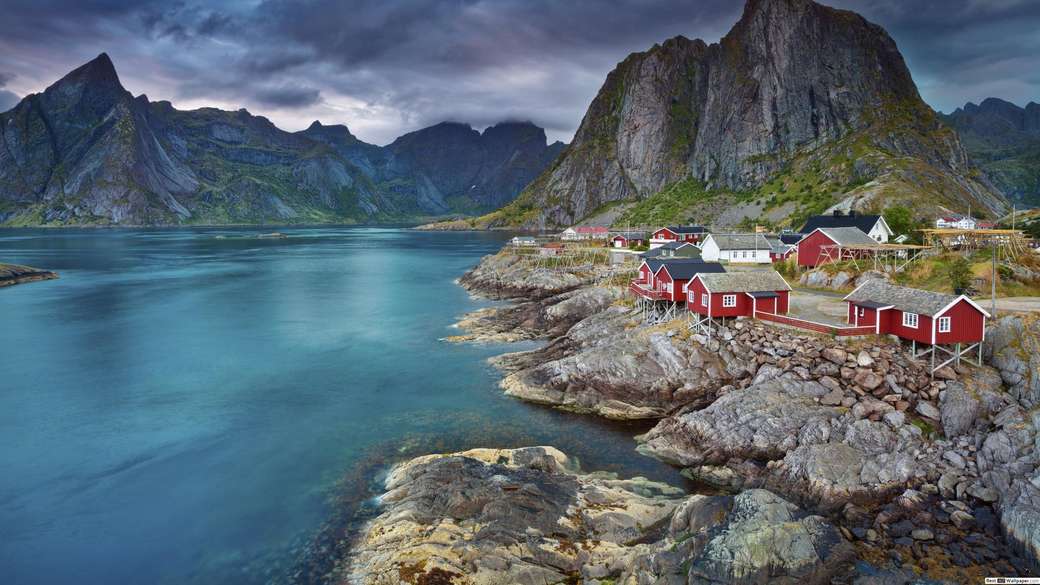 Siedlung auf den Lofoten Norwegen Puzzlespiel online