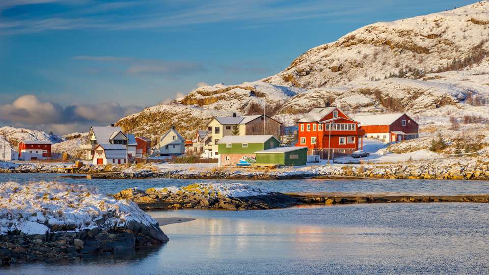 Winterliche Landschaft in Norwegen Online-Puzzle