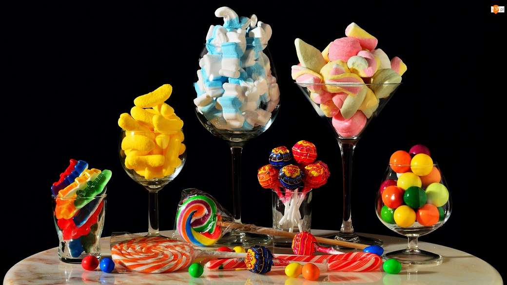 Gummibärchen, Lutscher, Süßigkeiten Online-Puzzle