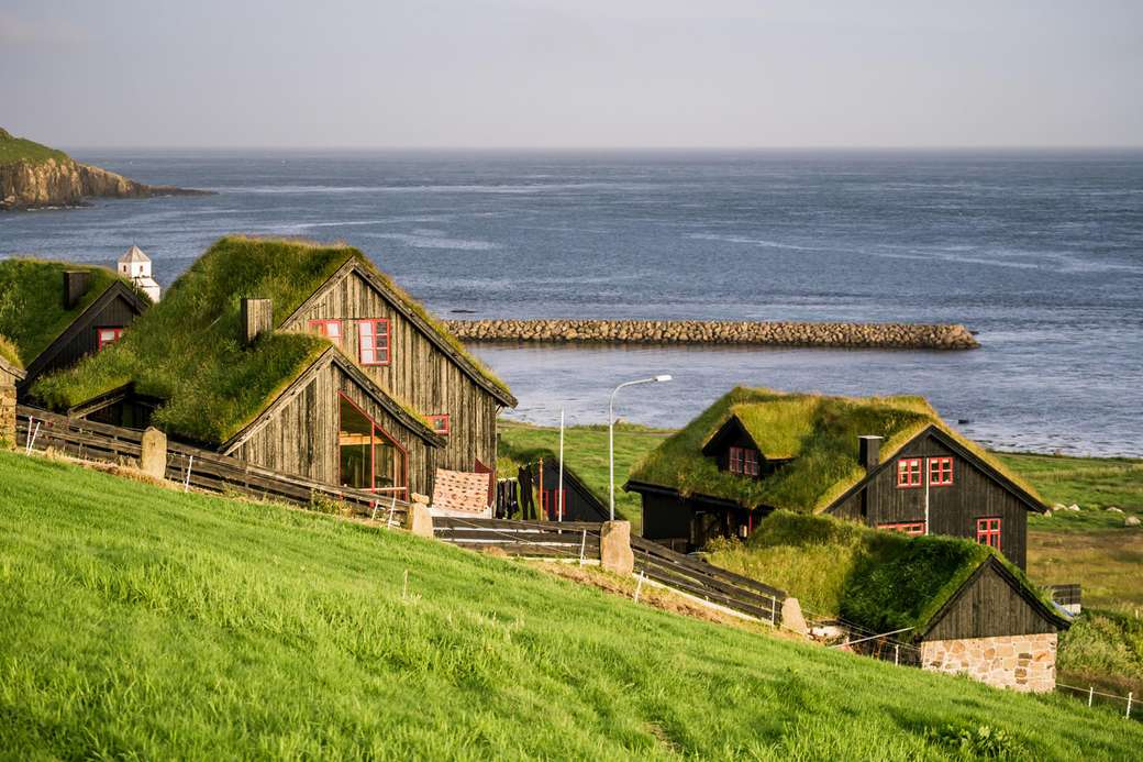 Häuser an der Küste auf den Färöer Inseln Online-Puzzle