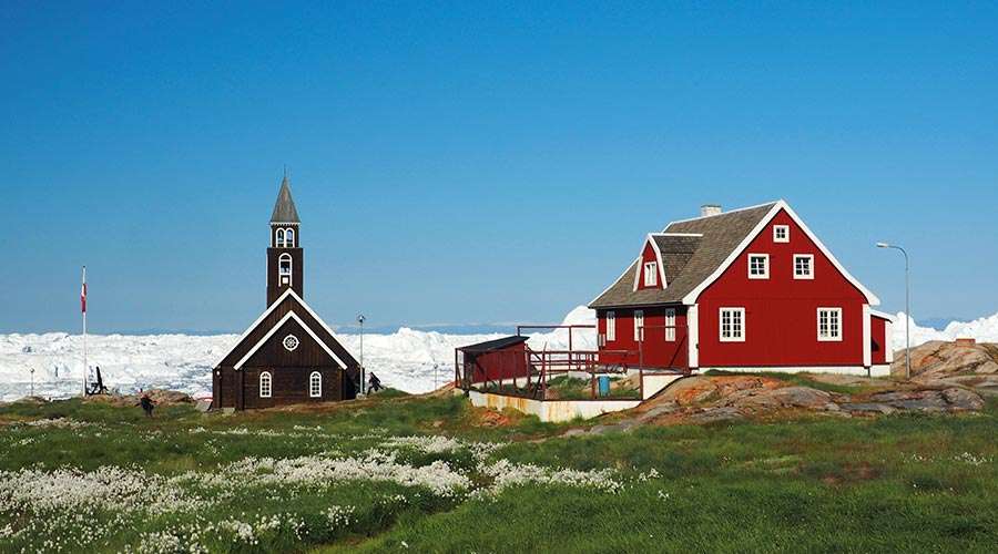 Къща и църква в Гренландия онлайн пъзел