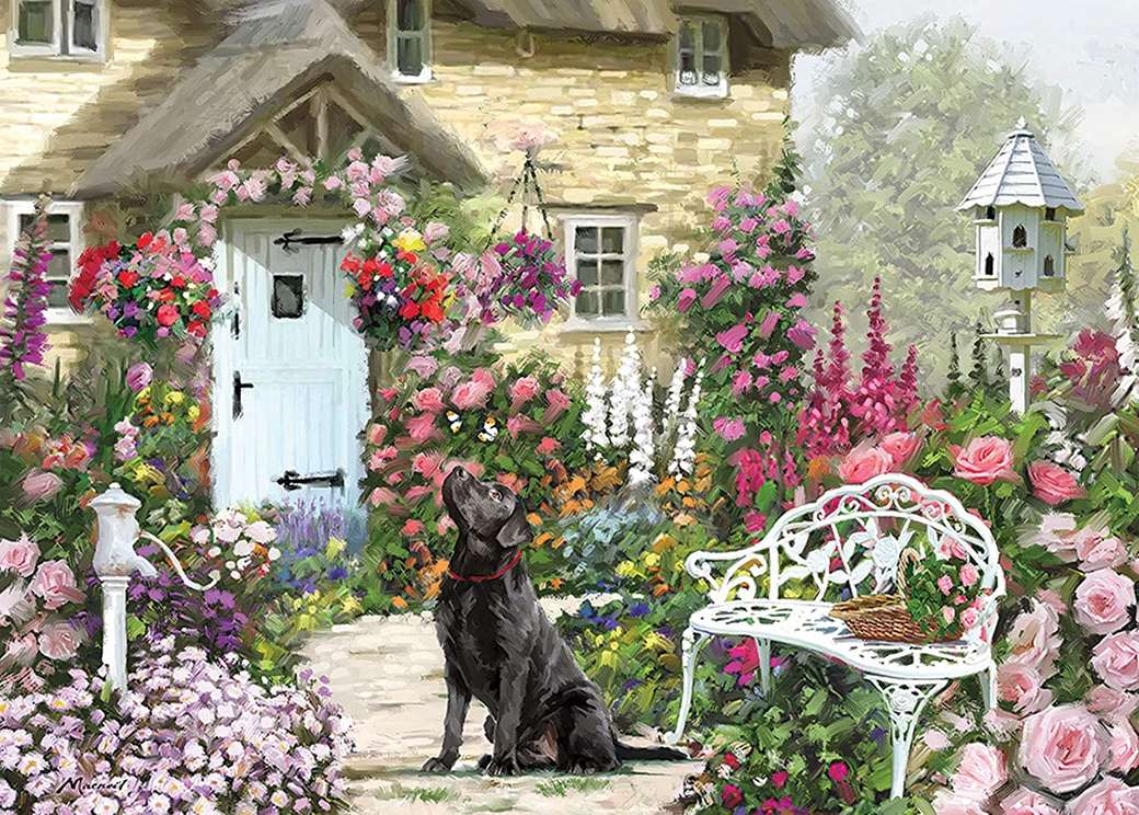 Къща с градина и куче онлайн пъзел