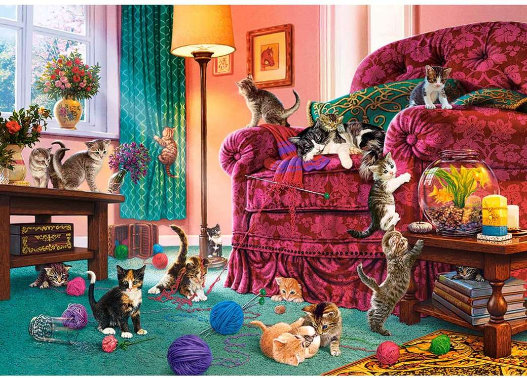 Chaos de chat dans la pièce puzzle en ligne