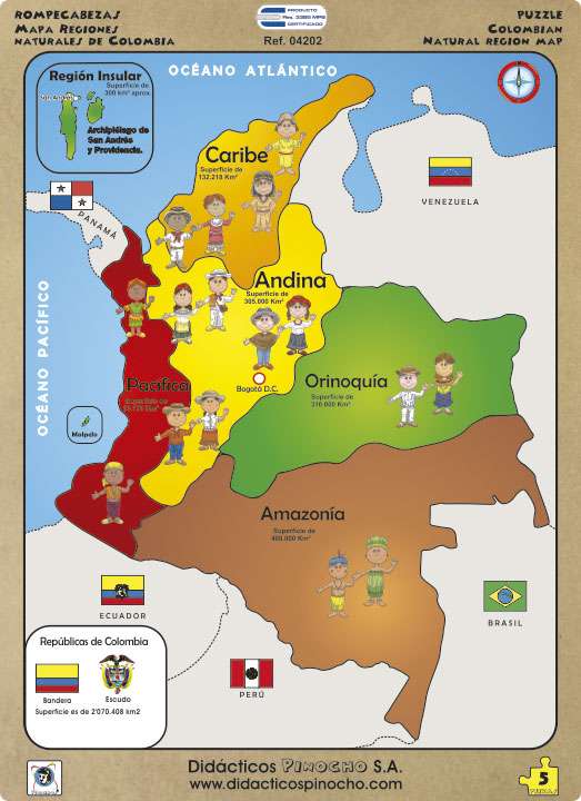 MAPA DE LIMITES Y REGIONAES DE COLOMBIA rompecabezas en línea