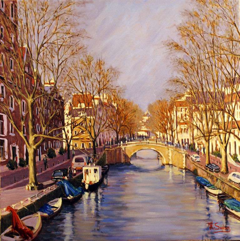Amsterdam im Herbst Gemälde Puzzlespiel online