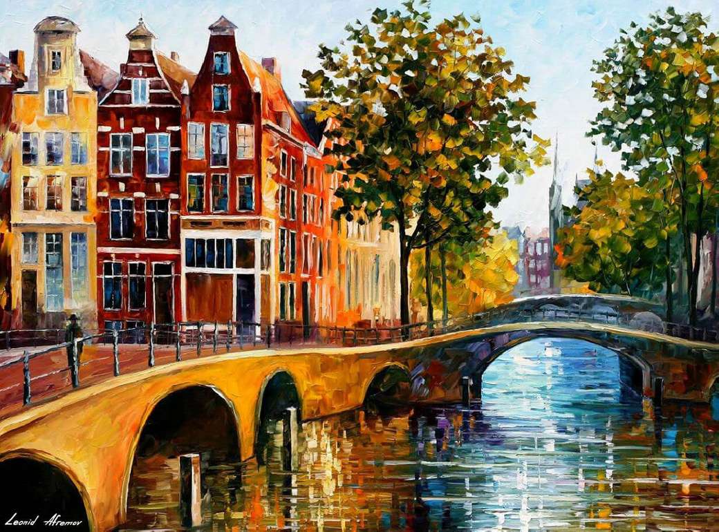 Amsterdam houses and canals paintings online puzzle