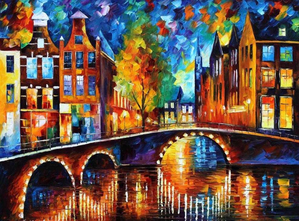 Amsterdam houses and canals paintings jigsaw puzzle online