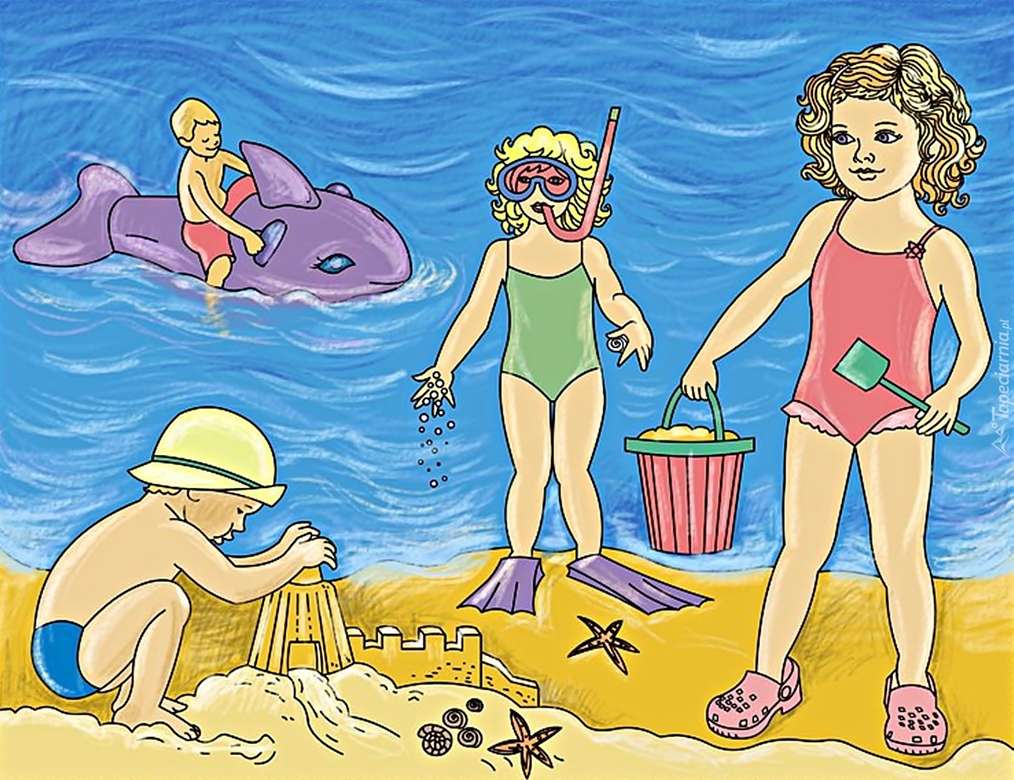 niños jugando en la playa rompecabezas en línea
