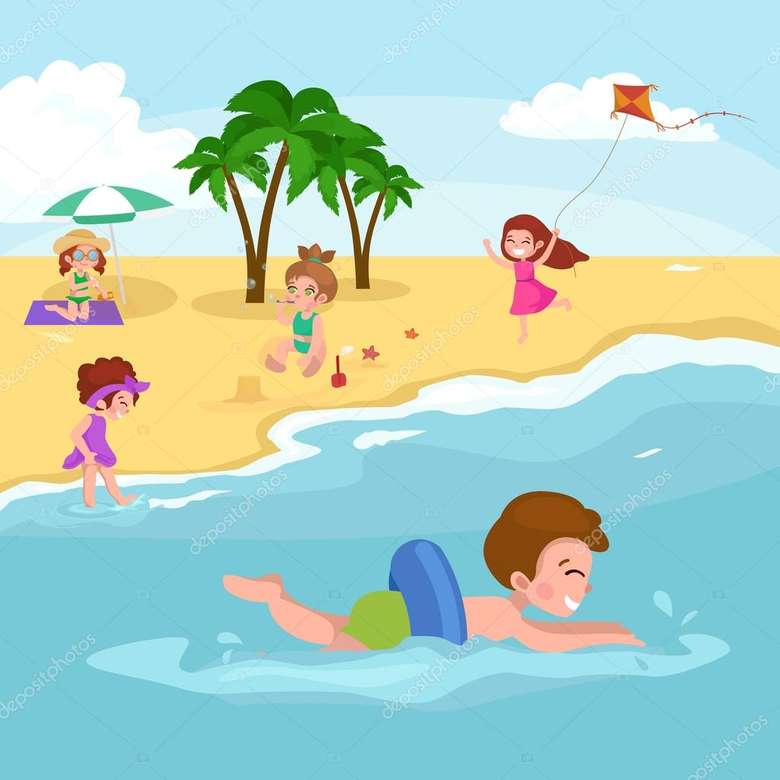 къпане, забавление на плажа онлайн пъзел