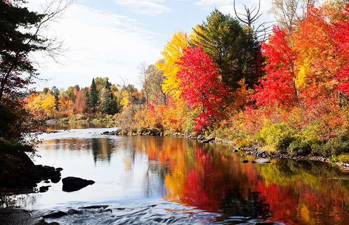 Herbstlandschaft am Fluss Puzzlespiel online