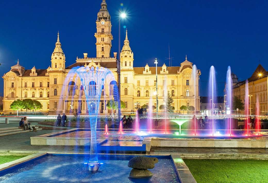 Győr - kleurrijke fonteinen legpuzzel online