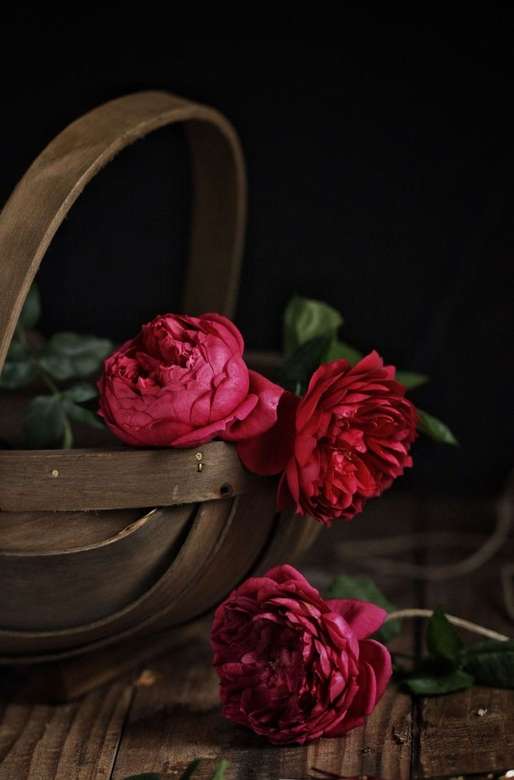 Rudá růže v košíčku online παζλ