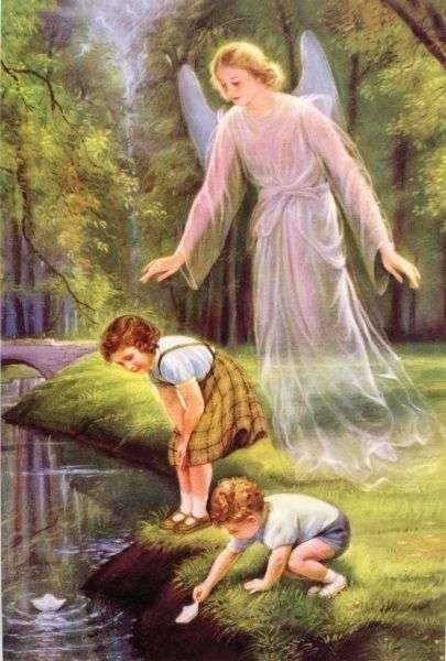 Guardian angel pictures with children playing by the stream jigsaw puzzle online
