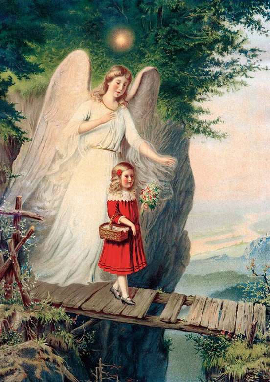 Imagen de ángel de la guarda con niño en el paseo marítimo rompecabezas en línea