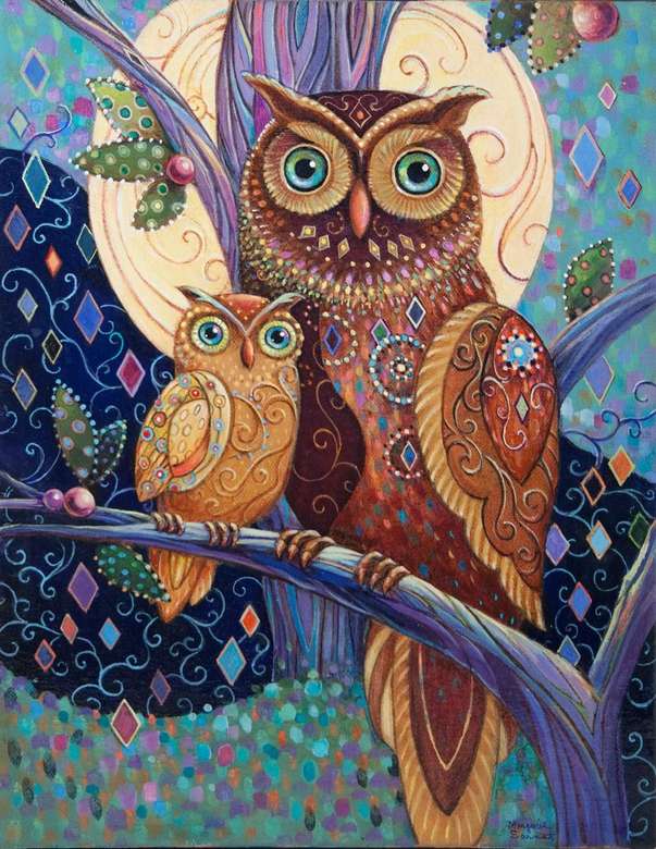 Two colorful owls online puzzle