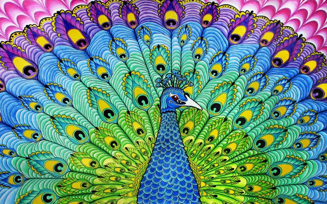 Peacock in rainbow colors jigsaw puzzle online