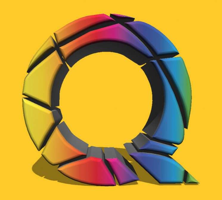 Q-logotyp i 3 D pussel på nätet