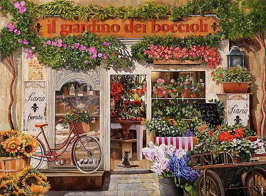 Живописный цветочный магазин в Италии пазл онлайн