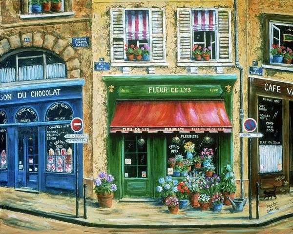 Målningblommabutik i Frankrike Pussel online