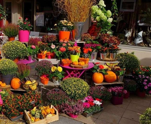 Bloemenwinkel met herfstdecoraties legpuzzel online