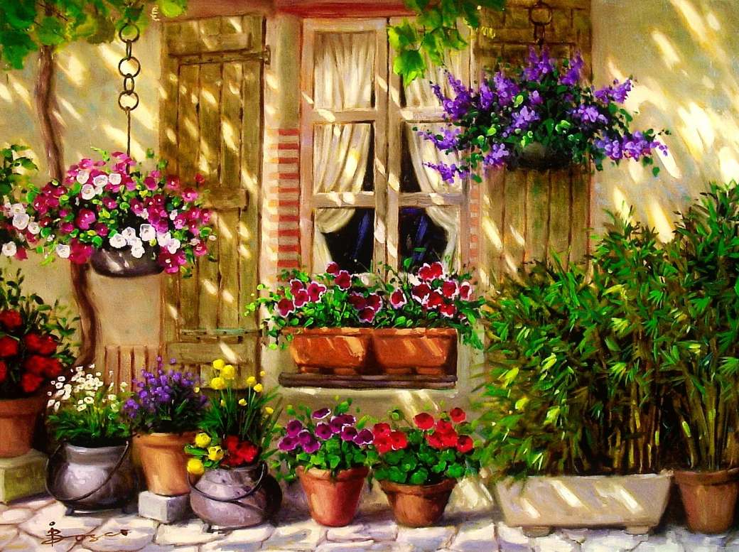 Pintando a fachada da casa com flores puzzle online