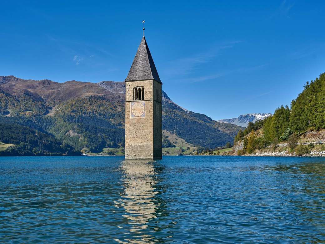 Reschensee i södra Tyrolen pussel på nätet