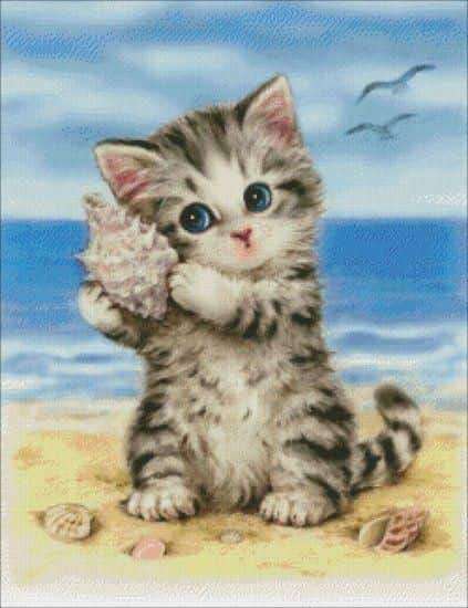 petit chaton et le bruit de la mer puzzle en ligne