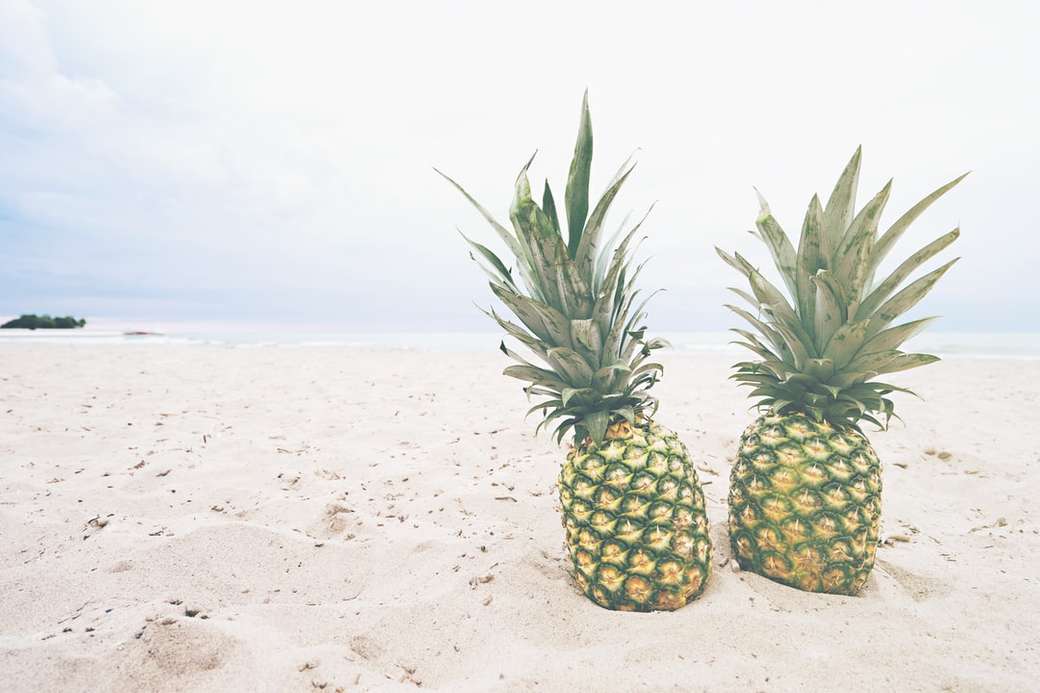 deux fruits d'ananas sur le sable puzzle en ligne